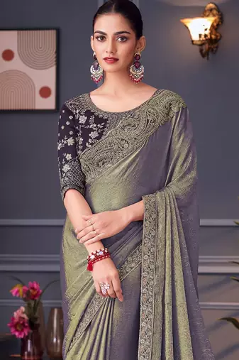 Green ethnic motifs zari designer banarasi saree