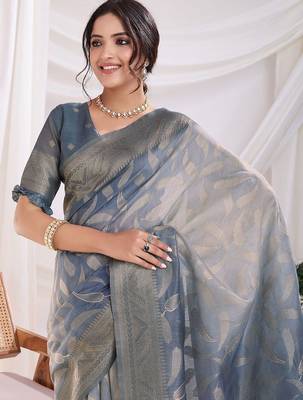 grey ombre woven design zari banarasi saree 1