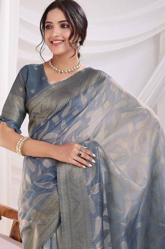 grey ombre woven design zari banarasi saree