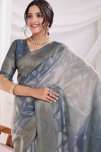 grey ombre woven design zari banarasi saree