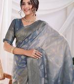 grey ombre woven design zari banarasi saree