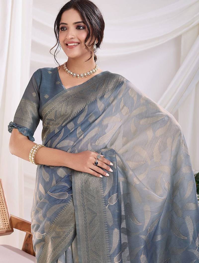 grey ombre woven design zari banarasi saree