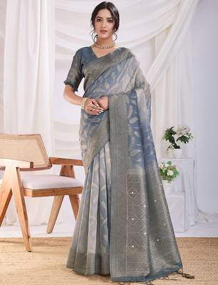 grey ombre woven design zari banarasi saree 2