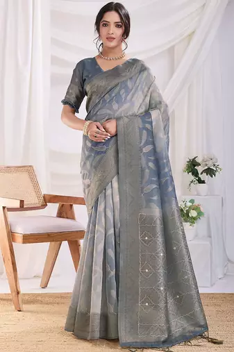 grey ombre woven design zari banarasi saree