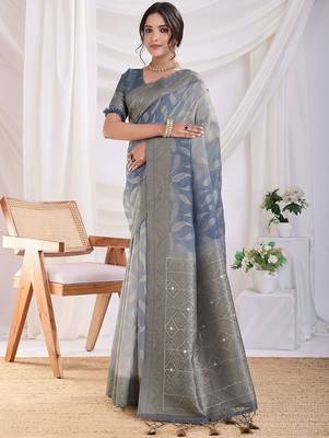 grey ombre woven design zari banarasi saree 3