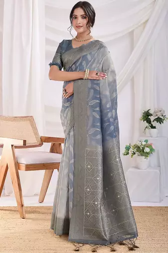 grey ombre woven design zari banarasi saree