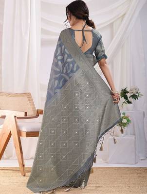 grey ombre woven design zari banarasi saree 4