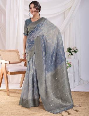 grey ombre woven design zari banarasi saree 5