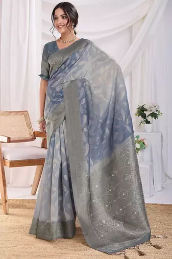 grey ombre woven design zari banarasi saree