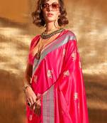 pink woven design zari satin banarasi saree