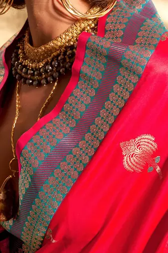 pink woven design zari satin banarasi saree