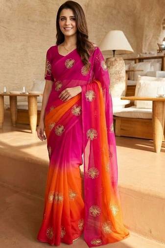 multicolor floral zari satin saree