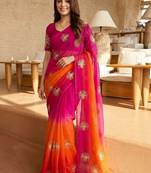 multicolor floral zari satin saree