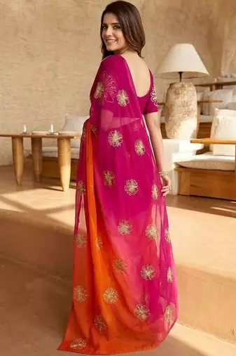multicolor floral zari satin saree