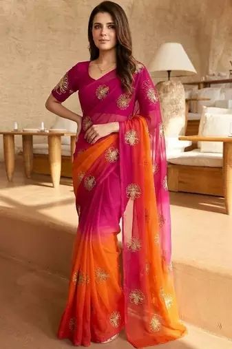 multicolor floral zari satin saree