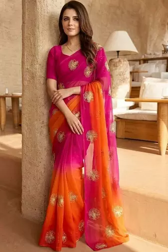 multicolor floral zari satin saree