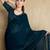blue mirror work on border organza saree
