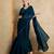 blue mirror work on border organza saree