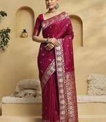 magenta ethnic motifs woven design zari banarasi silk saree with blouse