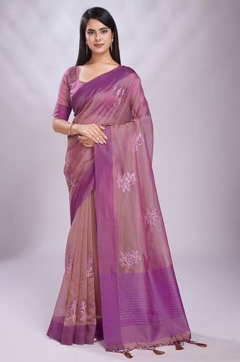 pink embellished embroidered organza saree