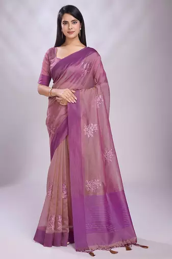 pink embellished embroidered organza saree