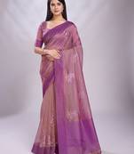 pink embellished embroidered organza saree