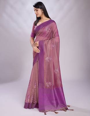 pink embellished embroidered organza saree 2