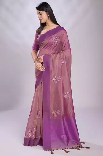 pink embellished embroidered organza saree