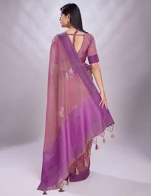 pink embellished embroidered organza saree 3