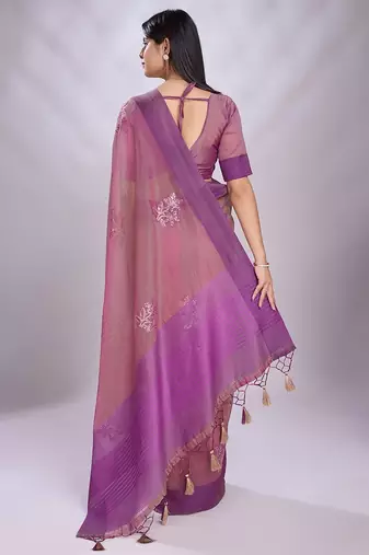pink embellished embroidered organza saree