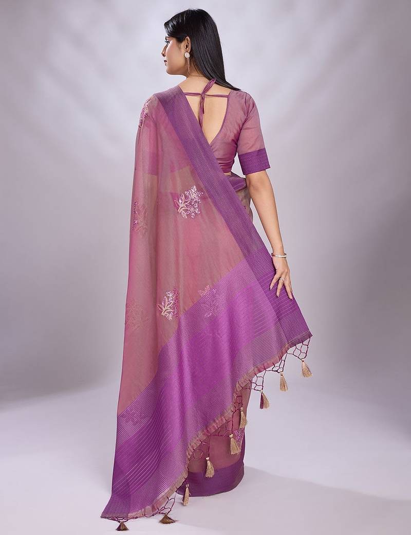 pink embellished embroidered organza saree