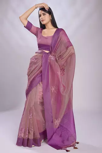 pink embellished embroidered organza saree