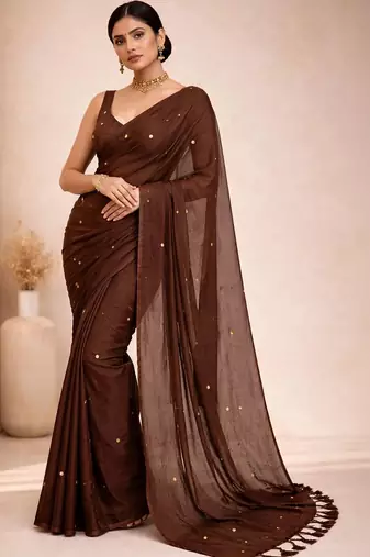 brown mirror work pure cotton handloom khadi saree