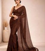 brown mirror work pure cotton handloom khadi saree