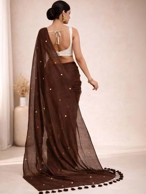 brown mirror work pure cotton handloom khadi saree 3
