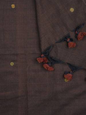 brown mirror work pure cotton handloom khadi saree 4