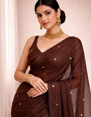 brown mirror work pure cotton handloom khadi saree 5