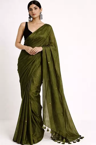 Olive floral designer saree