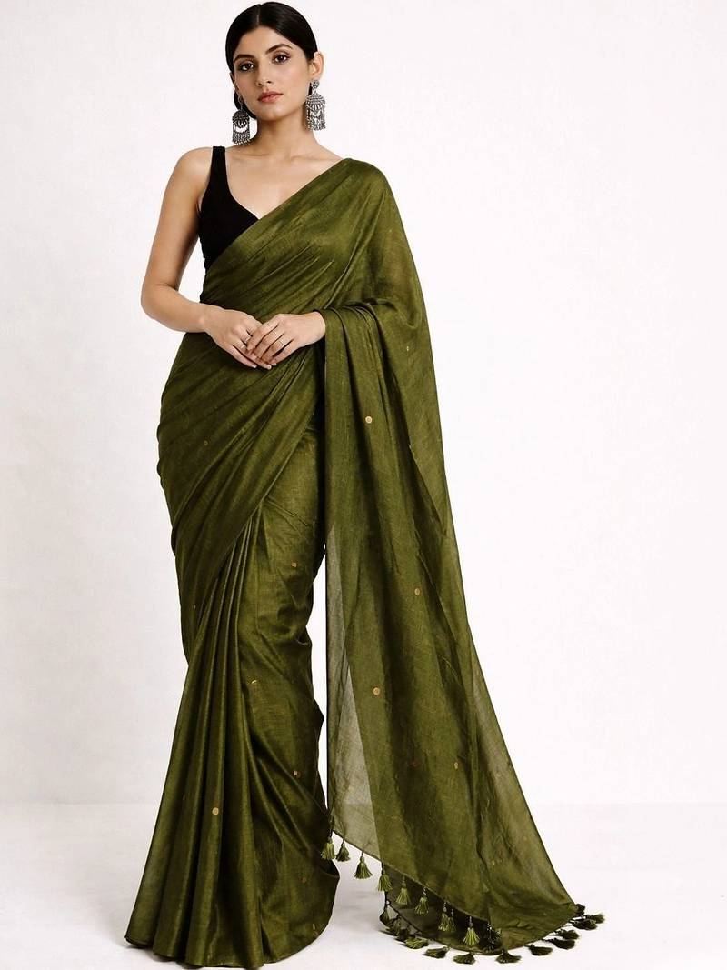 Olive floral designer saree