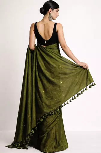 Olive floral designer saree