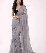 grey mirror work pure cotton handloom khadi saree