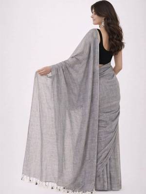 grey mirror work pure cotton handloom khadi saree 2