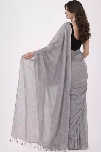 grey mirror work pure cotton handloom khadi saree