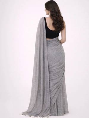 grey mirror work pure cotton handloom khadi saree 5