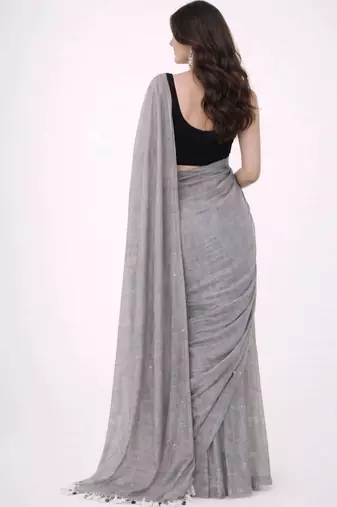grey mirror work pure cotton handloom khadi saree