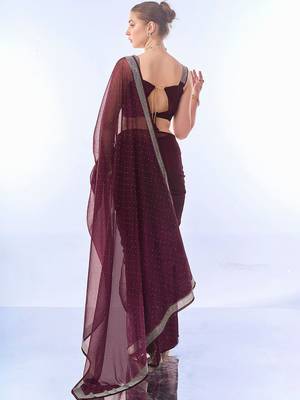 burgundy burgundy embellished beads and stones pure chiffon saree 3