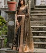 brown woven design zari silk blend saree