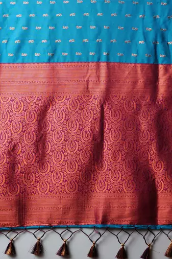 blue woven design zari silk blend banarasi saree