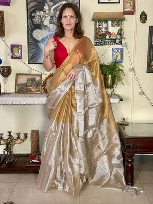 beige tissue designer kasavu saree 1