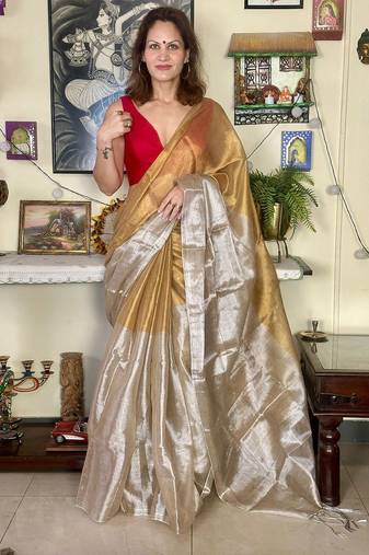 beige tissue designer kasavu saree